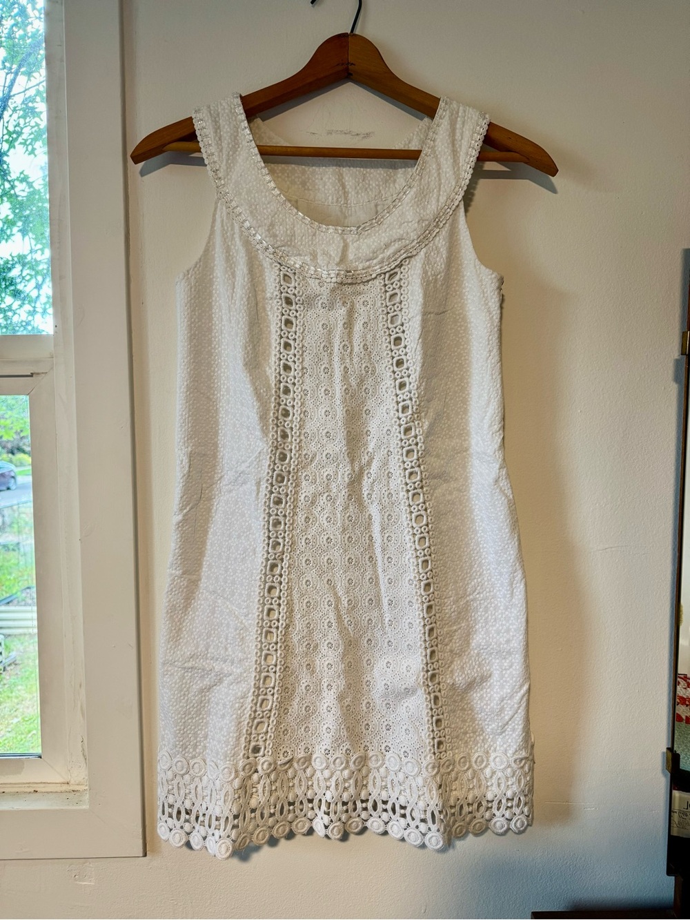 White Summer Eyelet Sleeveless smock Dress 100% cotton